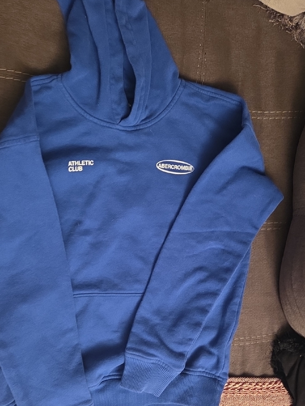 abercrombie kids navy pullover hoodie with gold logo